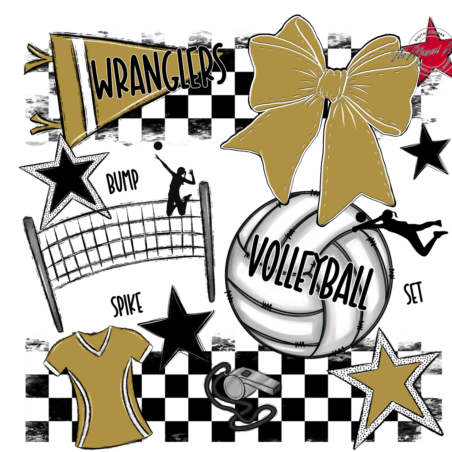 Wranglers Checkers Volleyball Spirit Design-Gold