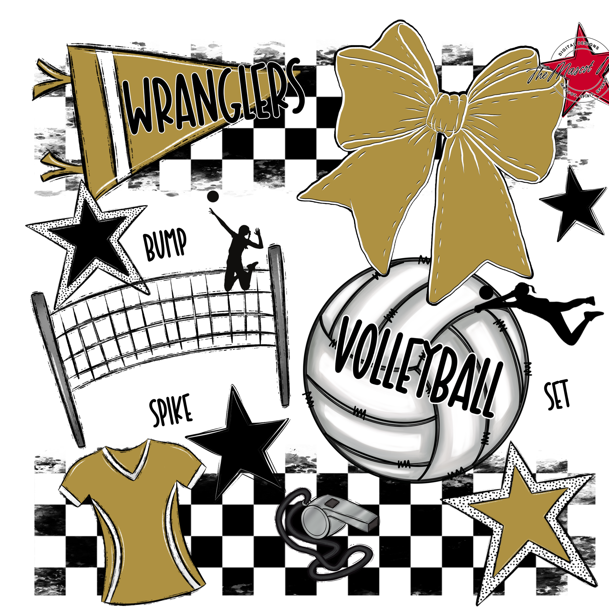 Wranglers Checkers Volleyball Spirit Design-Gold