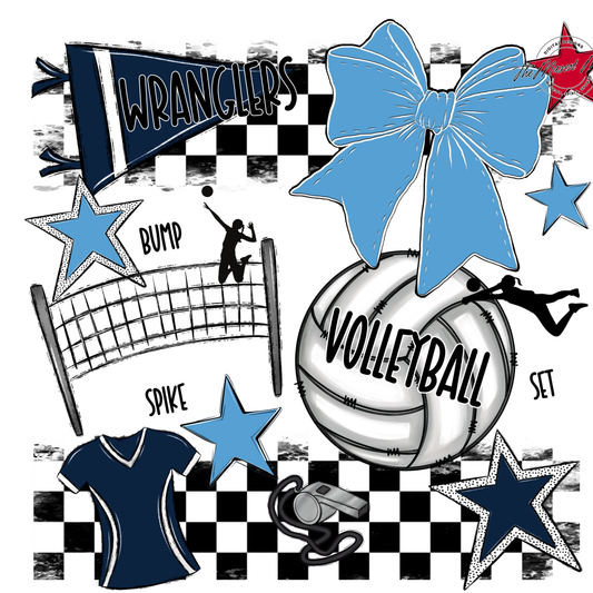 Wranglers Checkers Volleyball Spirit Design-Navy-Carolina Blue