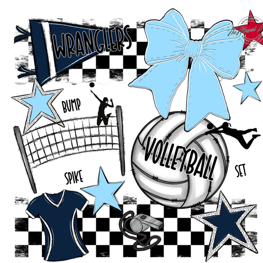 Wranglers Checkers Volleyball Spirit Design-Navy-Columbia Blue