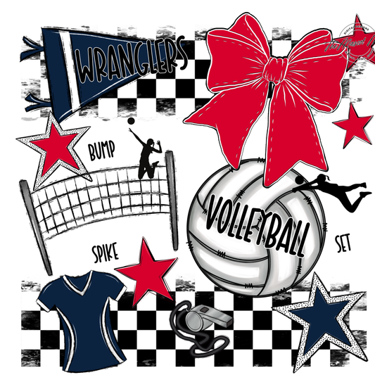 Wranglers Checkers Volleyball Spirit Design-Navy-Red