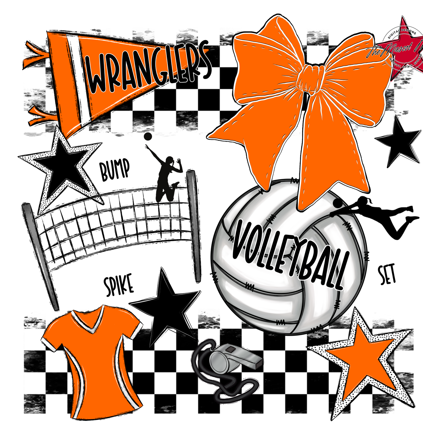 Wranglers Checkers Volleyball Spirit Design-Orange