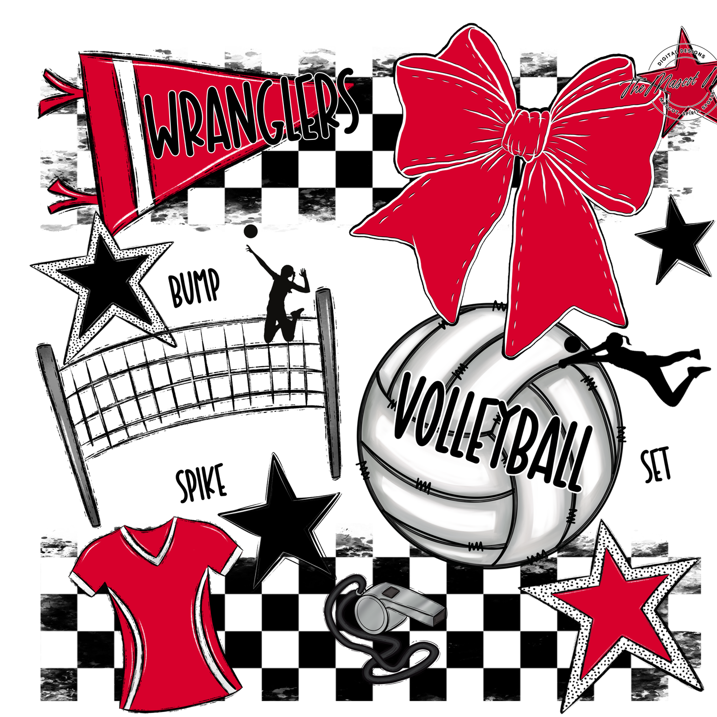 Wranglers Checkers Volleyball Spirit Design-Red