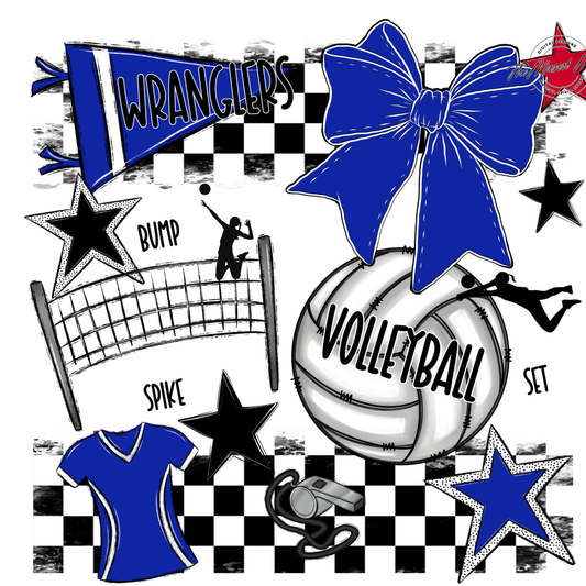 Wranglers Checkers Volleyball Spirit Design-Royal Blue