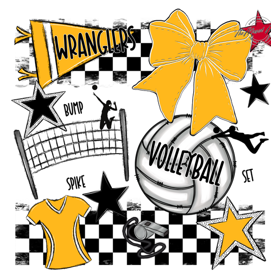 Wranglers Checkers Volleyball Spirit Design-Yellow