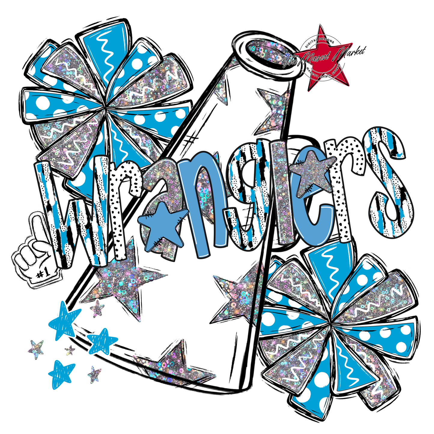 Wranglers Cheer Megaphone Scrape-Carolina Blue