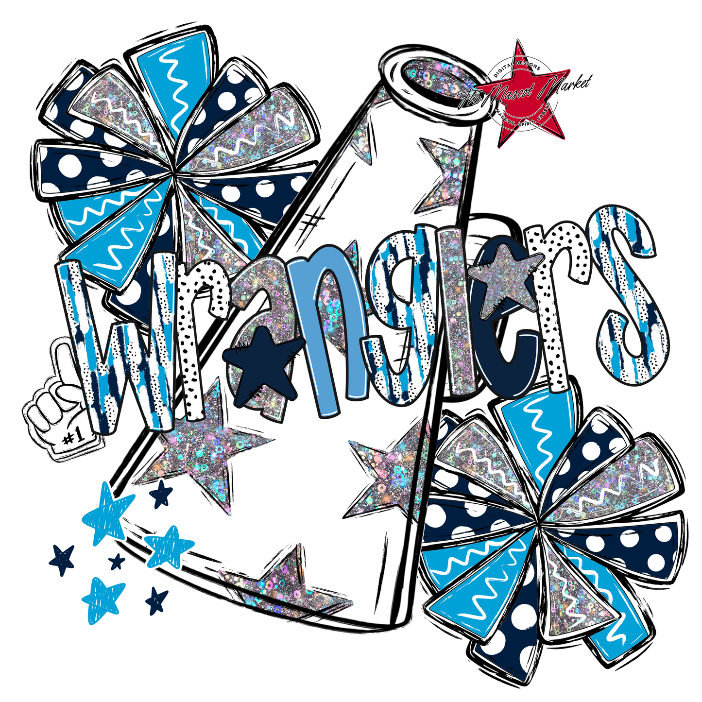 Wranglers Cheer Megaphone Scrape-Navy-Carolina Blue