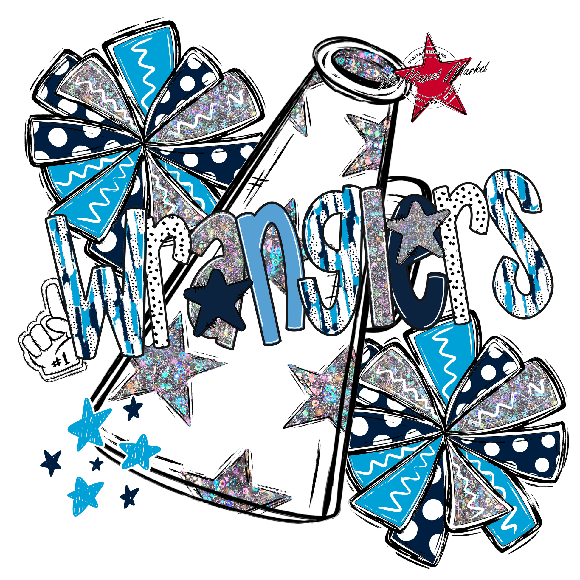 Wranglers Cheer Megaphone Scrape-Navy-Carolina Blue