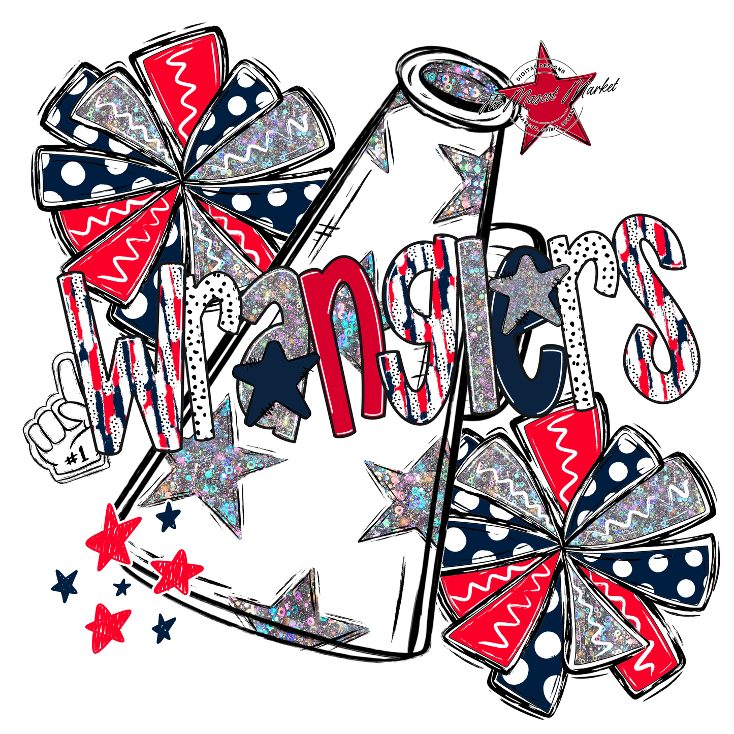 Wranglers Cheer Megaphone Scrape-Navy-Red