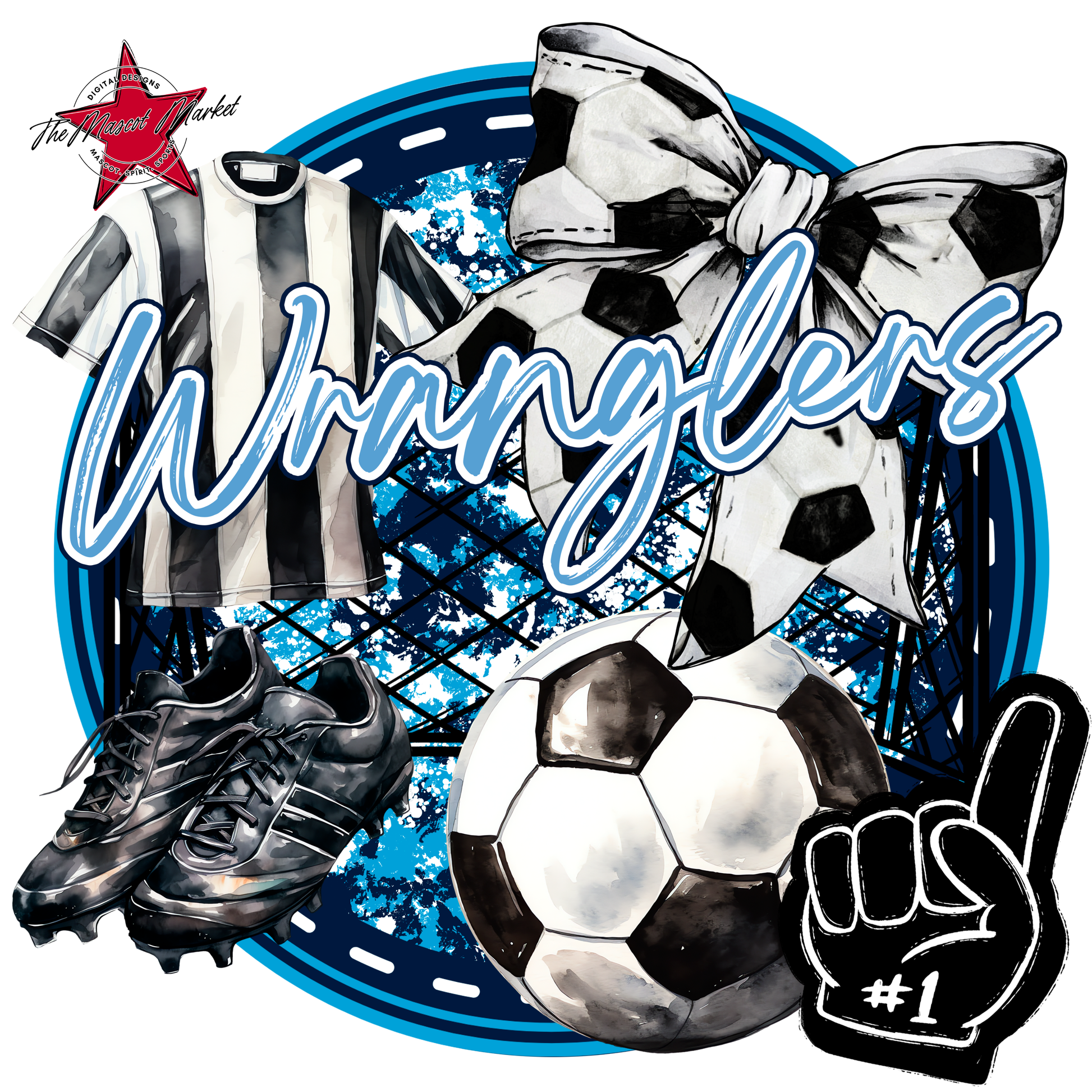 Wranglers Circle Soccer Design-Navy-Carolina Blue