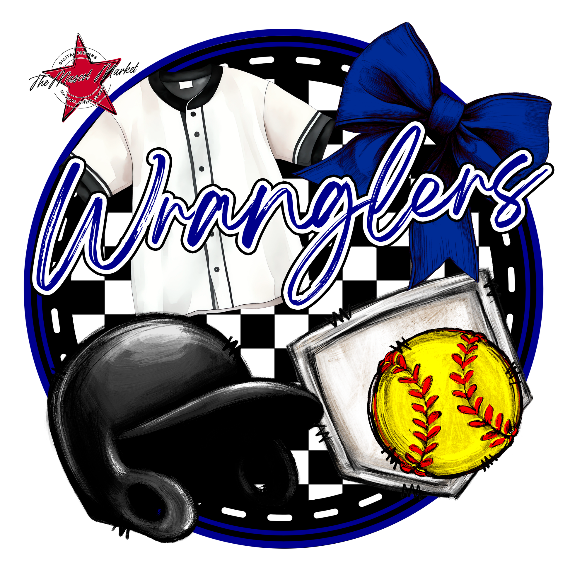 Wranglers Circle Softball Design-Blue
