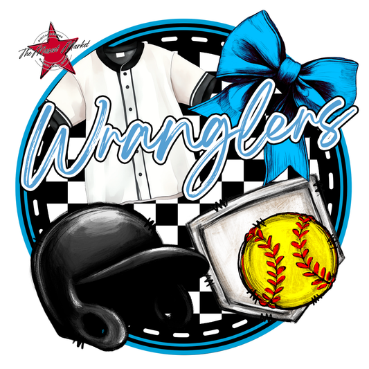 Wranglers Circle Softball Design-Carolina Blue