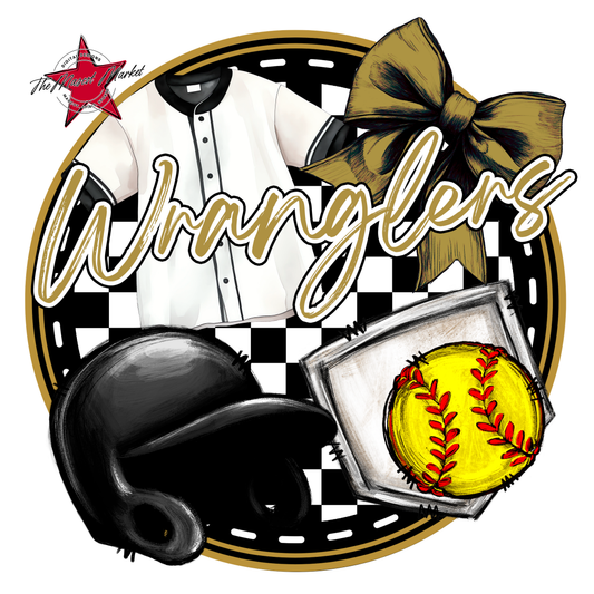 Wranglers Circle Softball Design-Gold