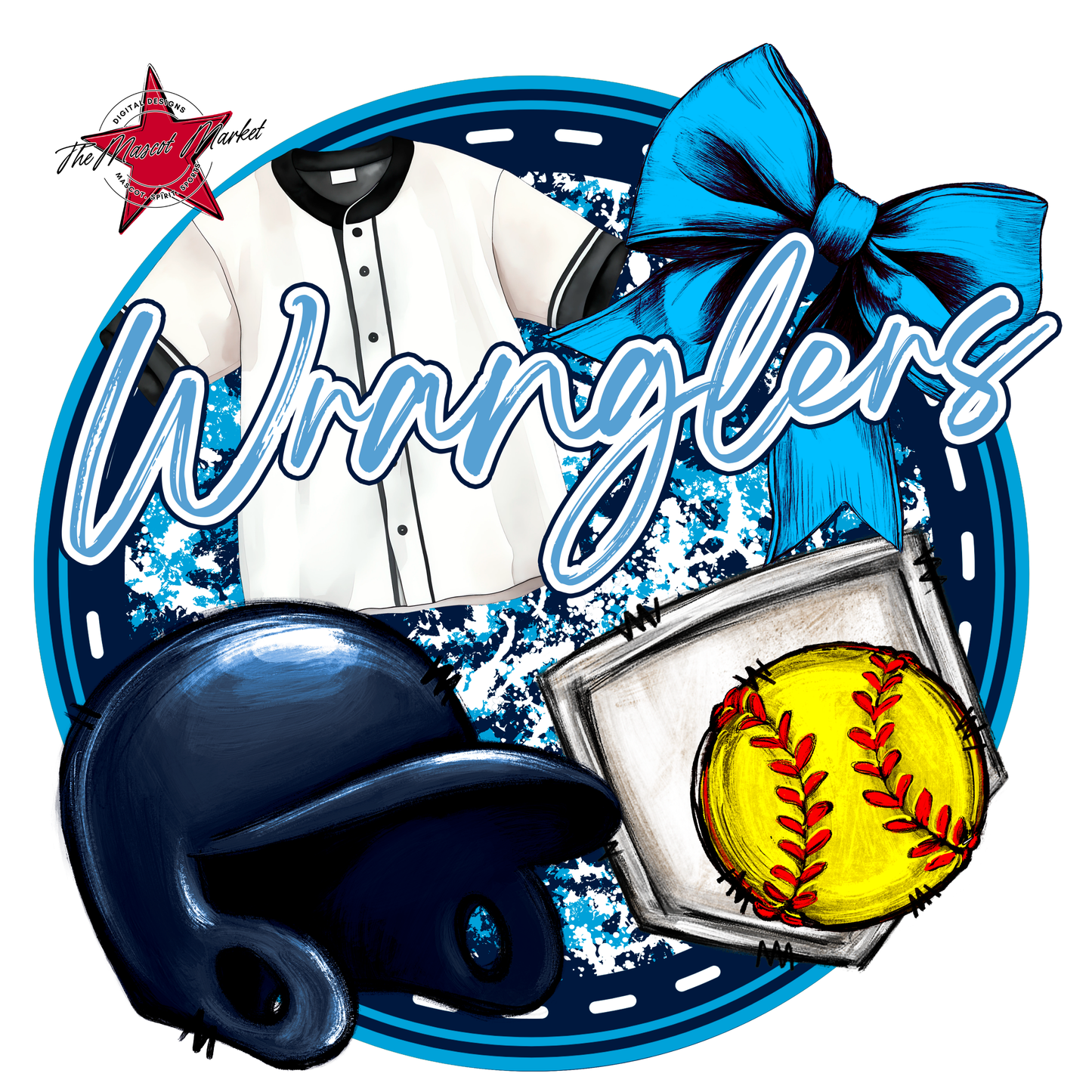 Wranglers Circle Softball Design-Navy-Carolina Blue
