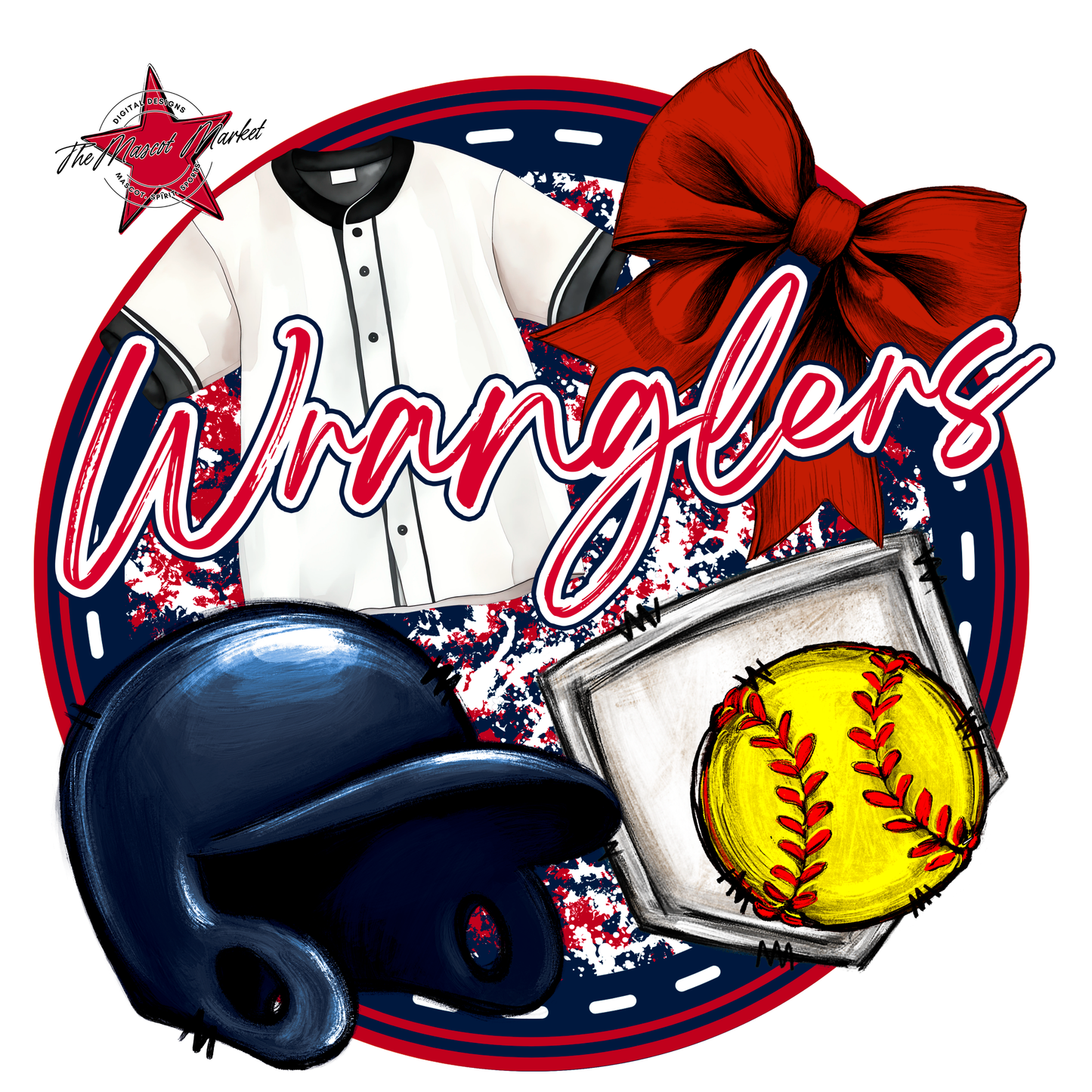 Wranglers Circle Softball Design-Navy-Red