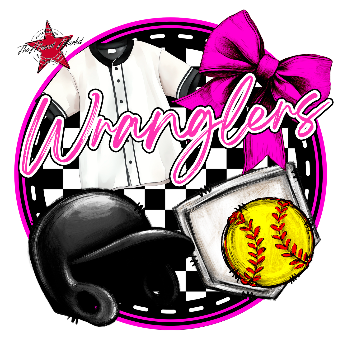Wranglers Circle Softball Design-Pink