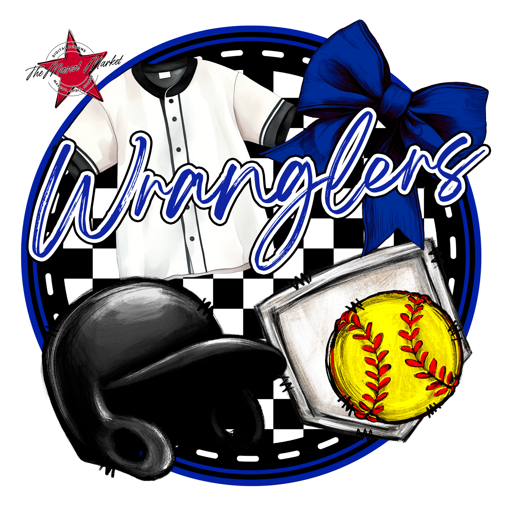Wranglers Circle Softball Design-Royal Blue
