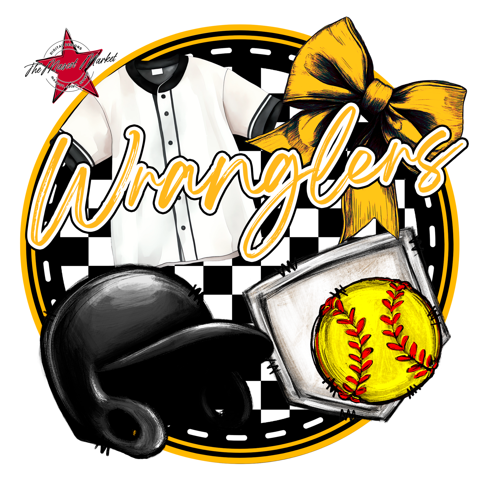 Wranglers Circle Softball Design-Yellow
