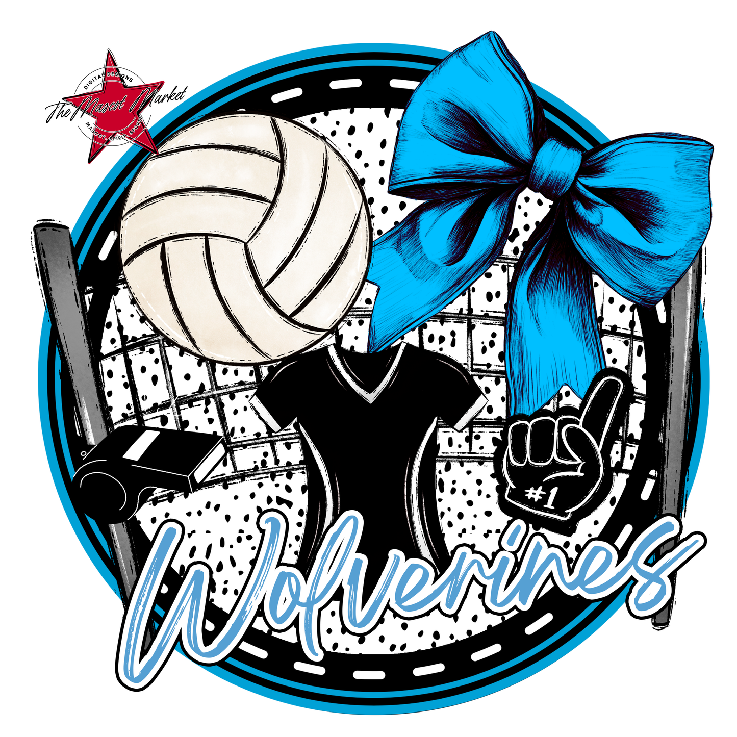 Wranglers Circle Volleyball Design-Carolina Blue
