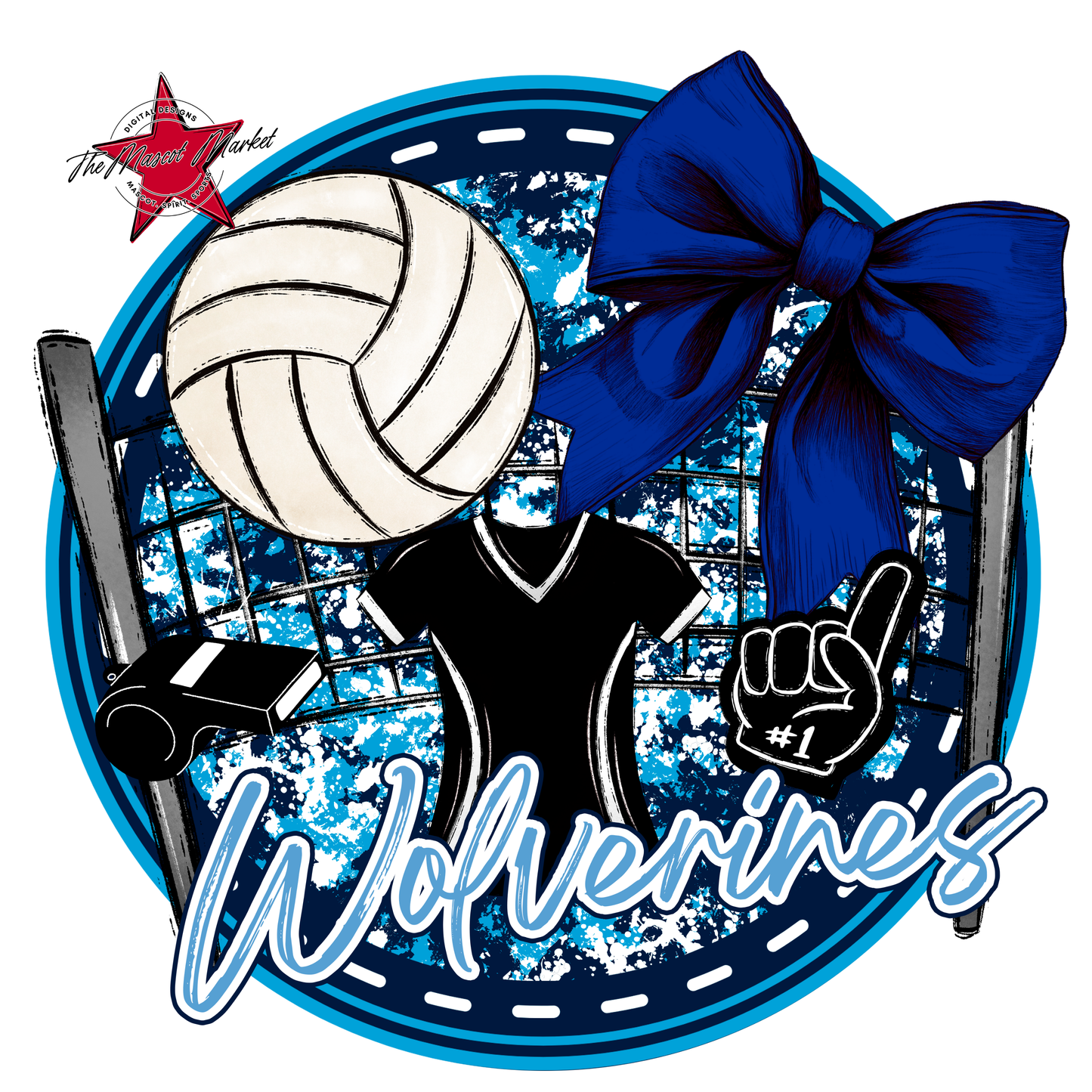 Wranglers Circle Volleyball Design-Navy-Carolina Blue