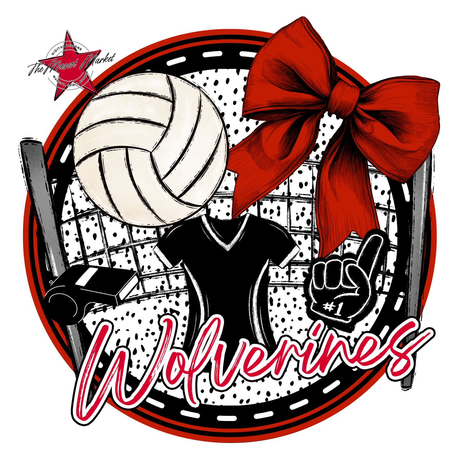 Wranglers Circle Volleyball Design-Red