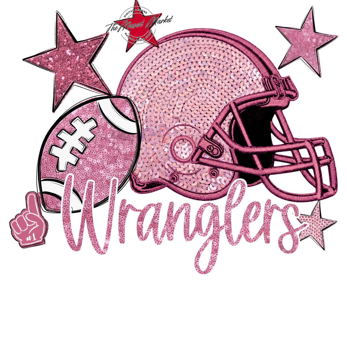Wranglers Football Embroidered Sequins Design-Pink Out
