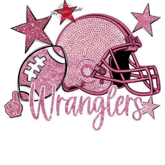 Wranglers Football Embroidered Sequins Design-Pink Out