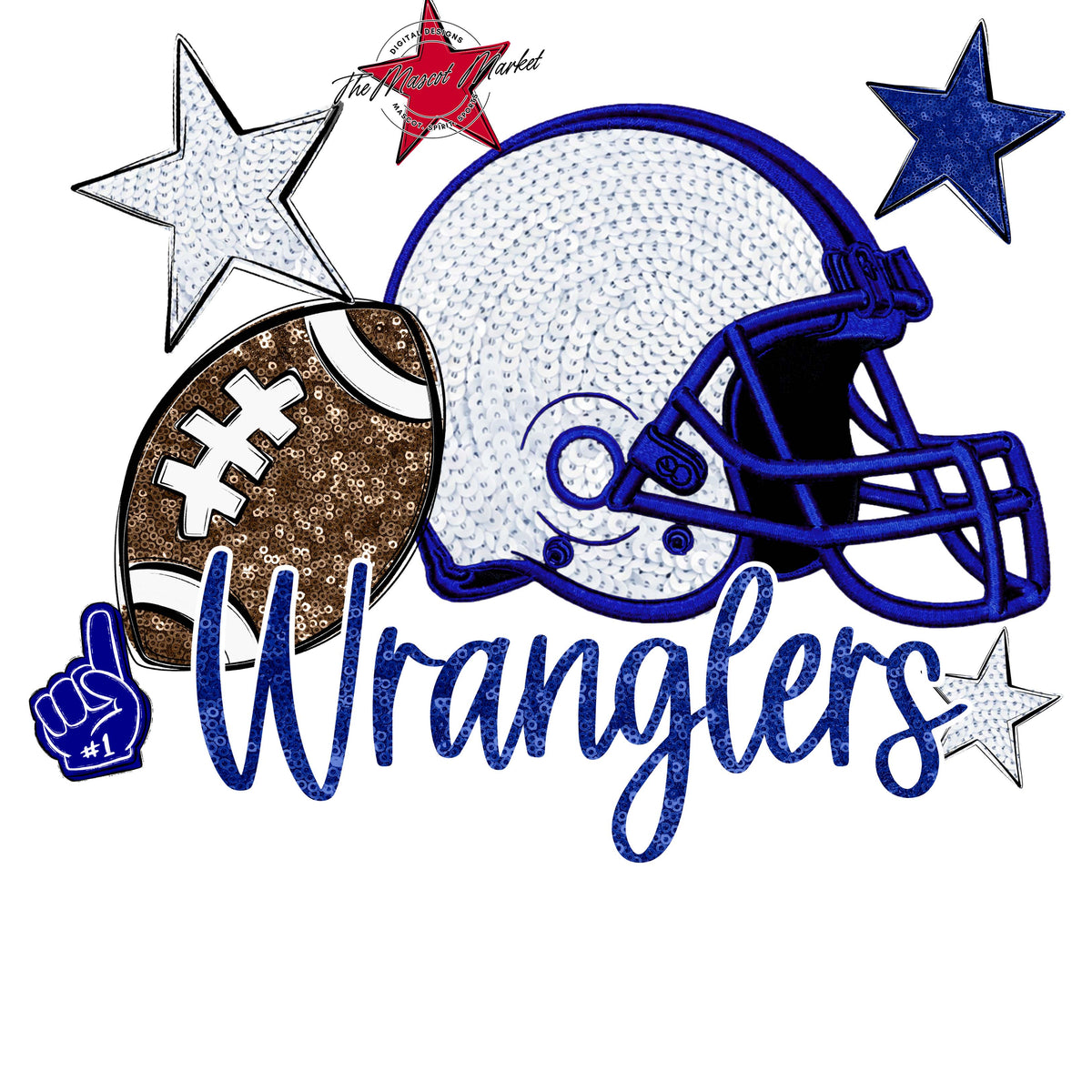 Wranglers Football Embroidered Sequins Design-Blue