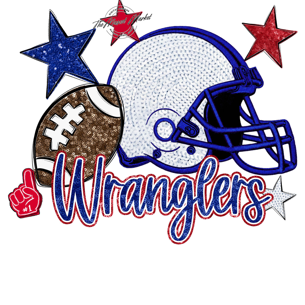 Wranglers Football Embroidered Sequins Design-Blue & Red
