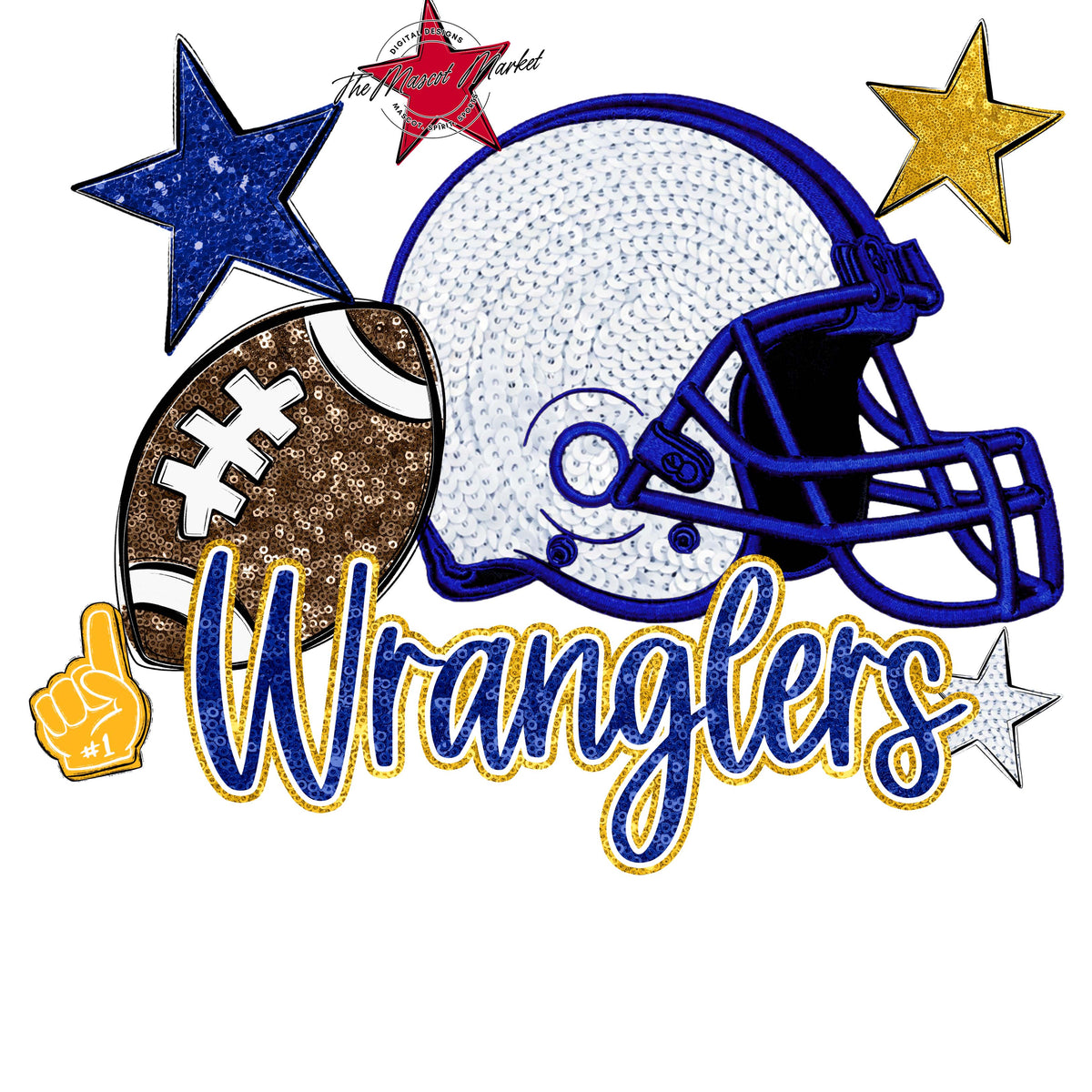 Wranglers Football Embroidered Sequins Design-Blue & Yellow