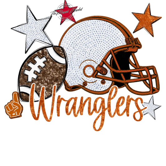 Wranglers Football Embroidered Sequins Design-Burnt Orange