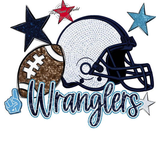 Wranglers Football Embroidered Sequins Design-Navy & Carolina Blue