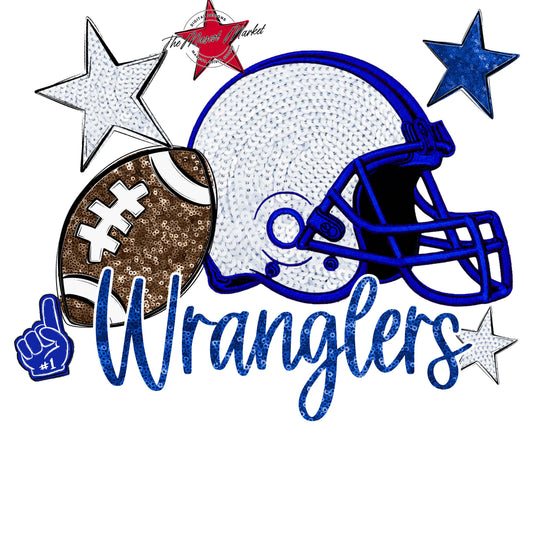 Wranglers Football Embroidered Sequins Design-Royal Blue