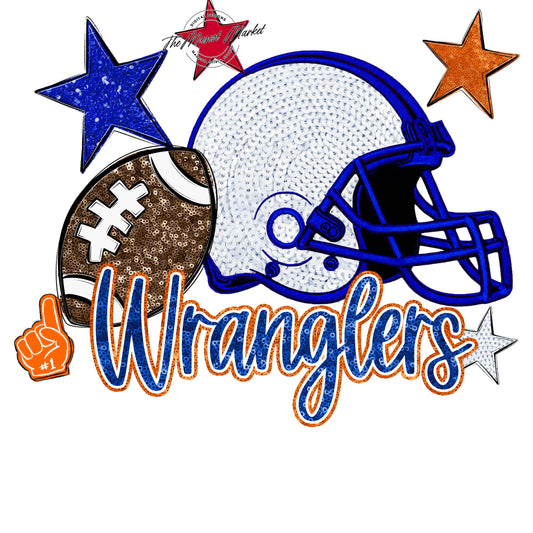 Wranglers Football Embroidered Sequins Design-Royal Blue & Orange