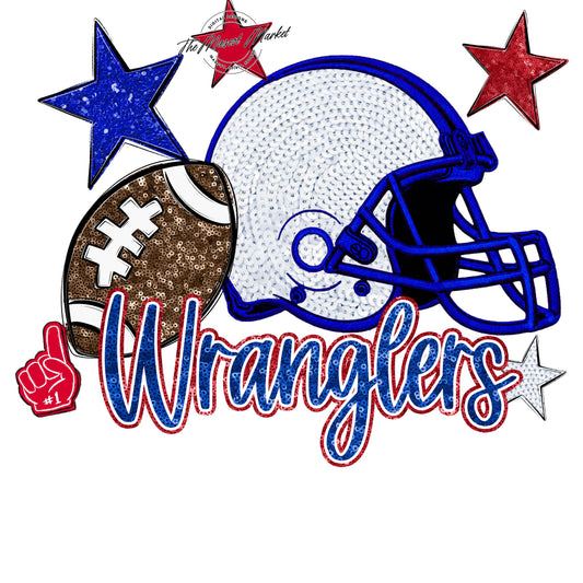 Wranglers Football Embroidered Sequins Design-Royal Blue & Red