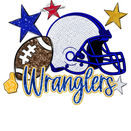Wranglers Football Embroidered Sequins Design-Royal Blue & Yellow
