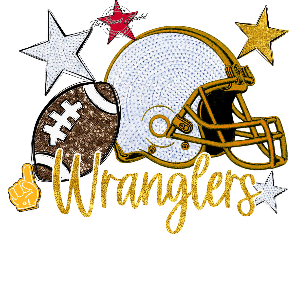 Wranglers Football Embroidered Sequins Design-Yellow