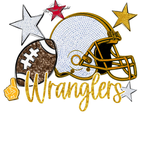 Wranglers Football Embroidered Sequins Design-Yellow