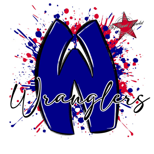 Wranglers Mascot Splatter-Blue & Red