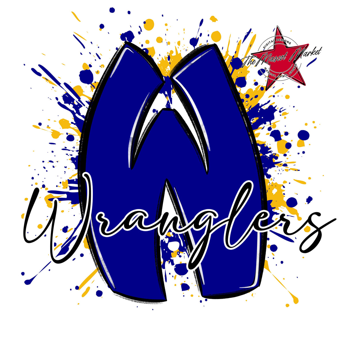 Wranglers Mascot Splatter-Blue & Yellow