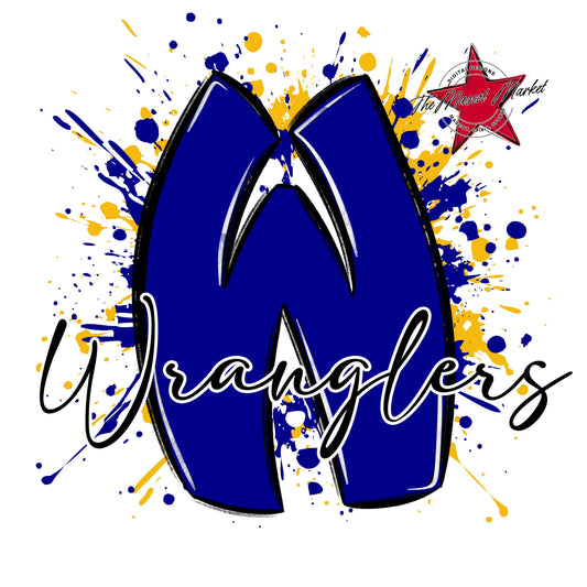 Wranglers Mascot Splatter-Blue & Yellow