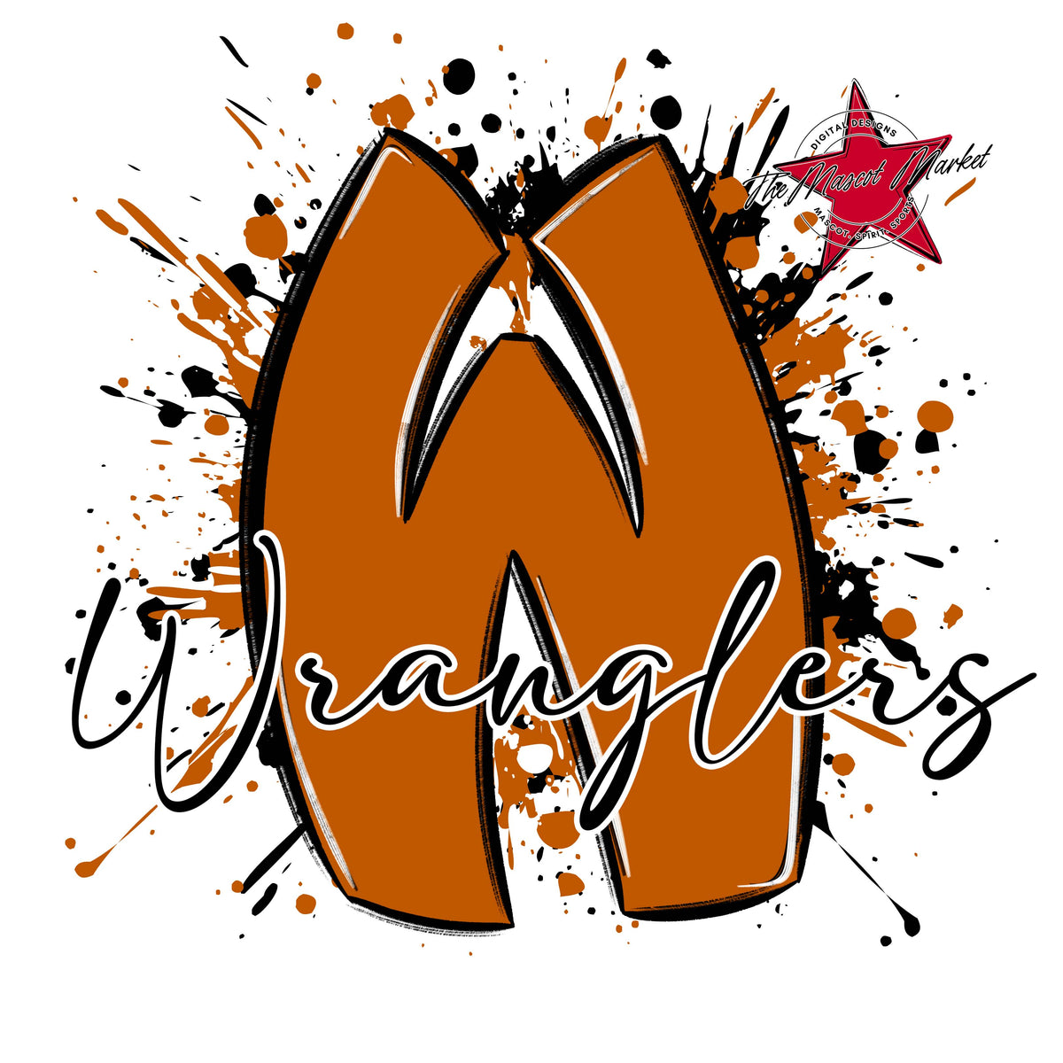 Wranglers Mascot Splatter-Burnt Orange