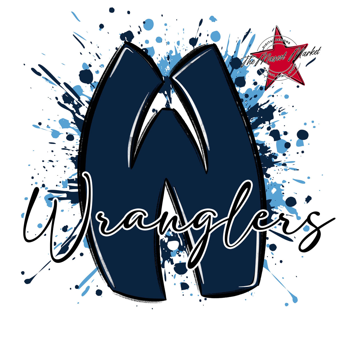 Wranglers Mascot Splatter-Navy & Carolina Blue