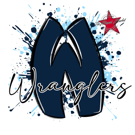 Wranglers Mascot Splatter-Navy & Columbia Blue