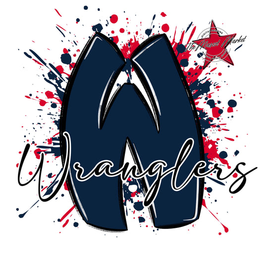 Wranglers Mascot Splatter-Navy & Red
