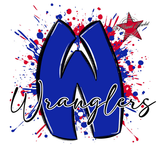 Wranglers Mascot Splatter-Royal Blue & Red