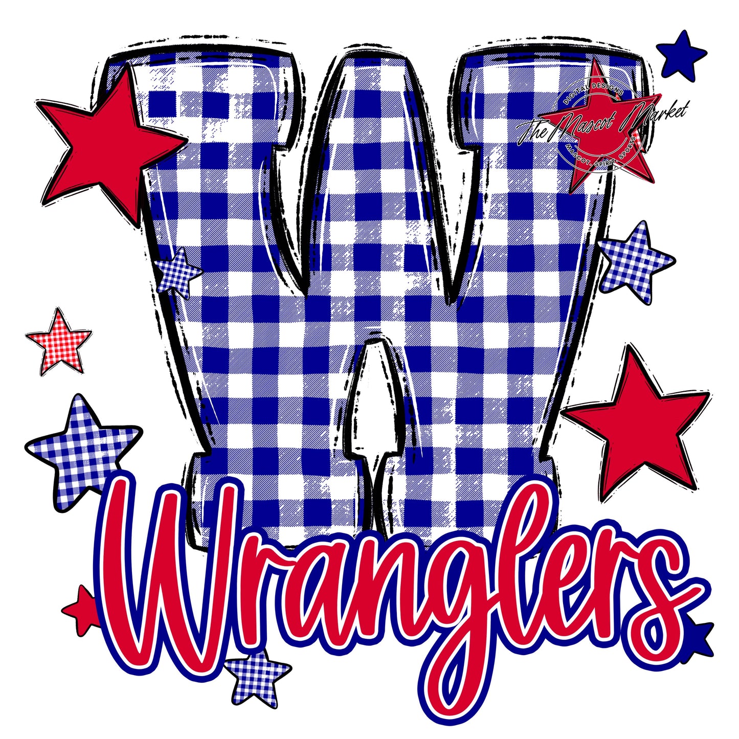 Wranglers Plaid Star Design-Blue & Red