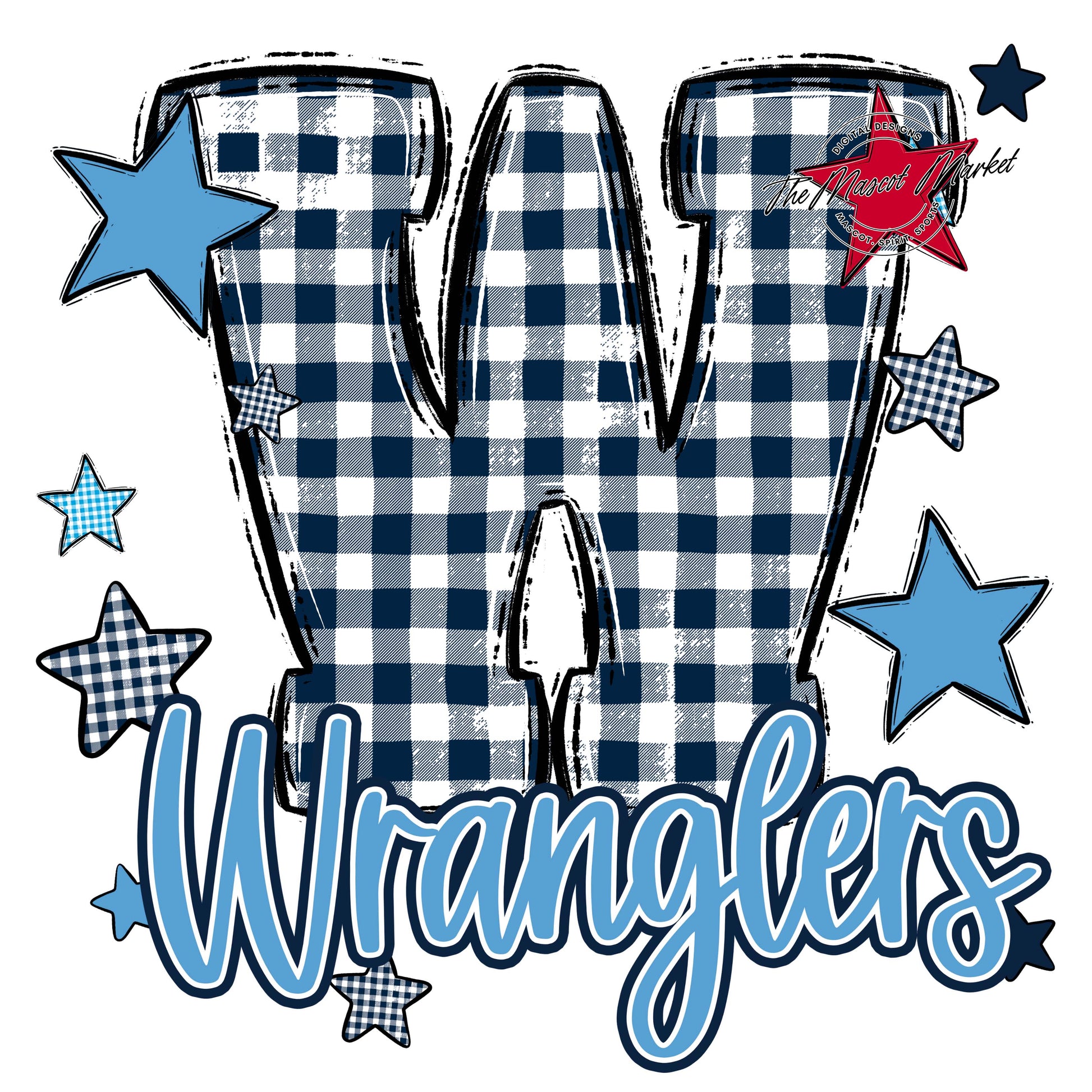 Wranglers Plaid Star Design-Navy & Carolina Blue