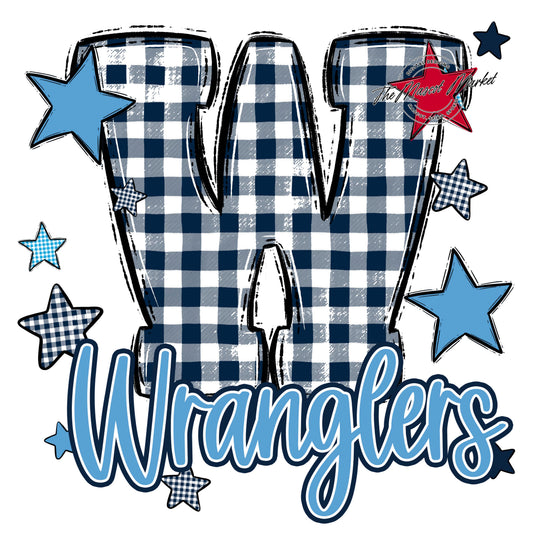 Wranglers Plaid Star Design-Navy & Carolina Blue
