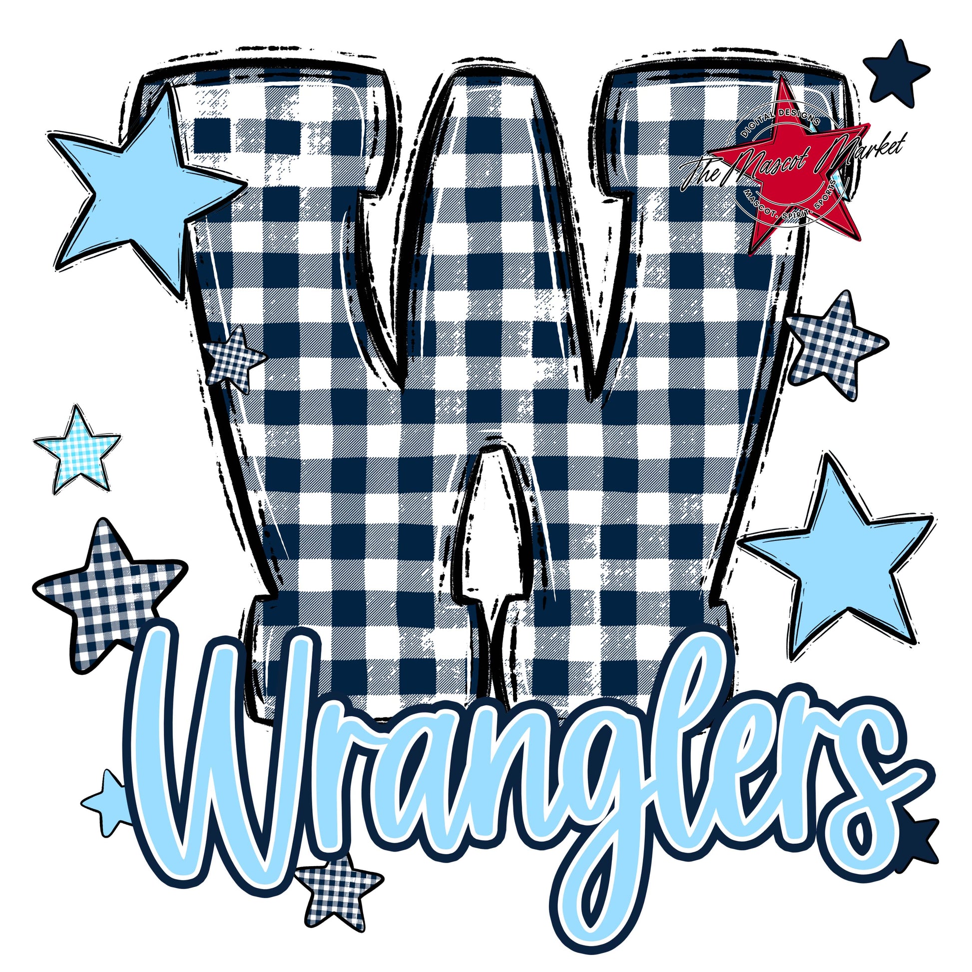 Wranglers Plaid Star Design-Navy & Columbia Blue